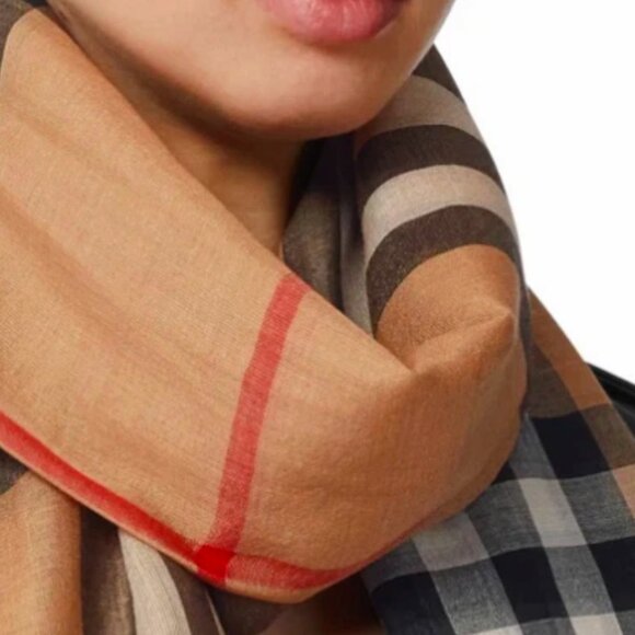 Burberry Women Lightweight Giant Classic Check Wool Silk Scarf Wrap, Beige, NWT! - Picture 1 of 12